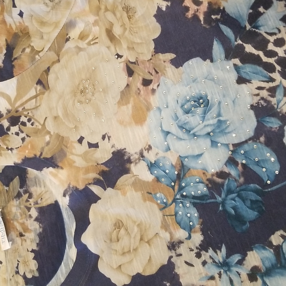Time and True Blue Rose Print Long Sleeve Top Size 16-18 - Picture 6 of 7